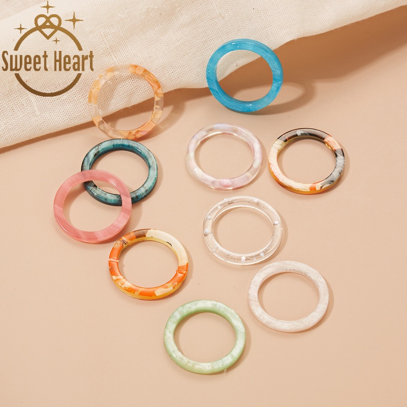 10pcs Mixed Color Resin Joint Ring Set Fashion Jewelry Birthday Gift