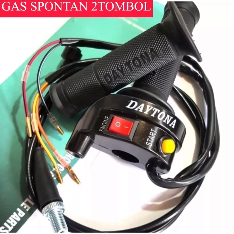 Gas spontan daytona 2 tombol universal plus 1set handgrip plus kabel universal honda yamaha suzuki full besi