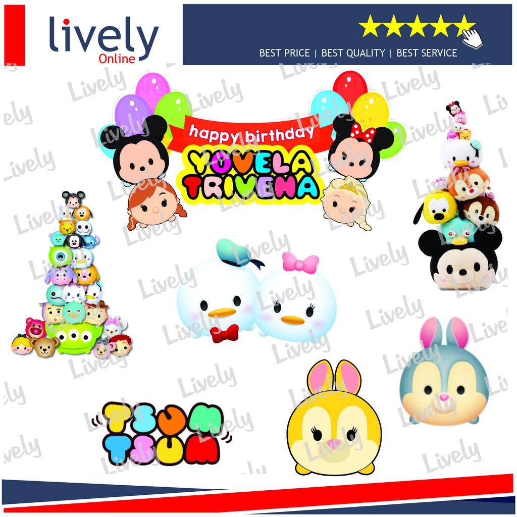 CUSTOM NAMA CAKE TOPPER KARAKTER TSUM TSUM 02 HIASAN KUE ULANG TAHUN HAPPY BIRTHDAY