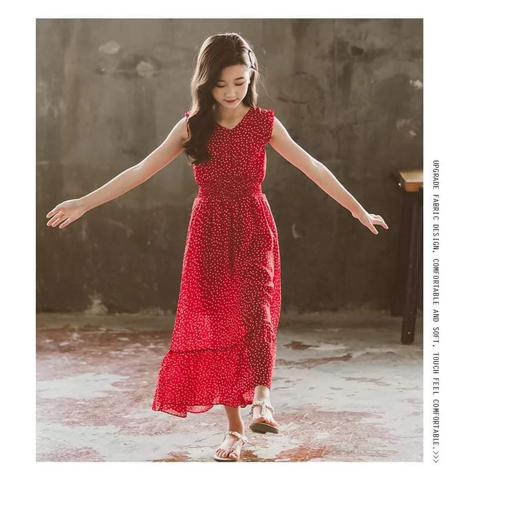 Long Dress Anak Perempuan Feminine Polkadot Red