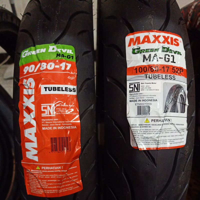 Sepaket Ban Maxxis Green Devil  MAG1 90 80 & 100 80 Ring 17 Tubeless