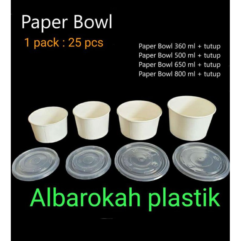 Paper bowl putih polos / mangkok kertas putih polos + tutup