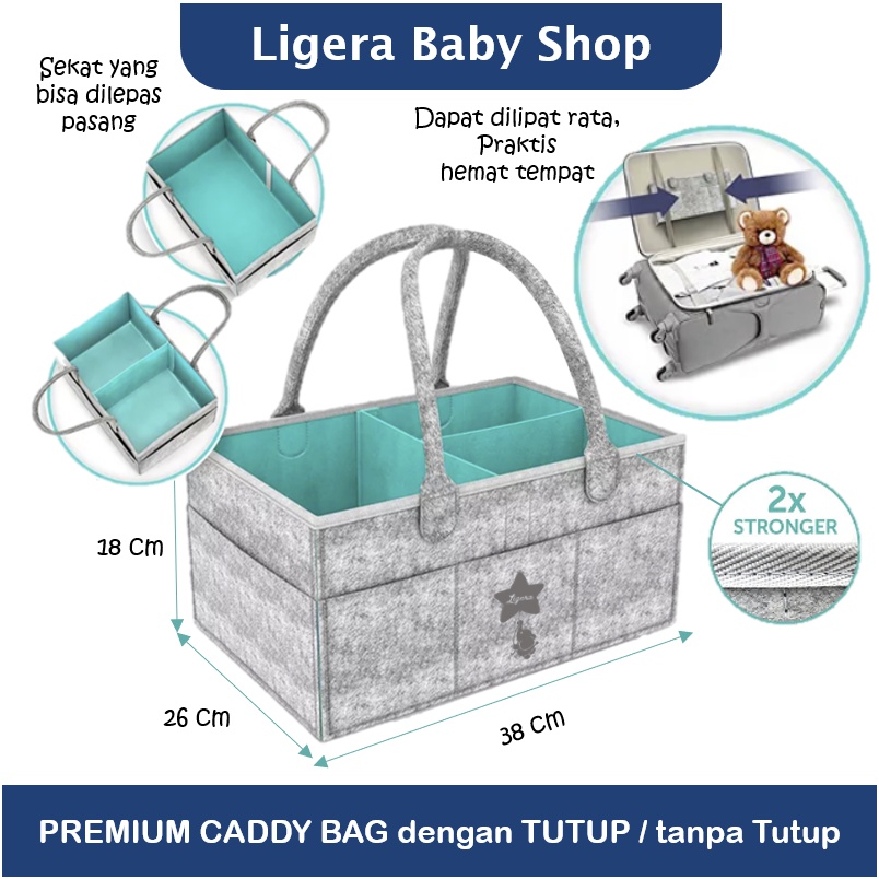 LIGERA Premium Caddy Bag Ada Tutup /  Multipurpose Felt Tas Organizer Stroller Travelling Bayi