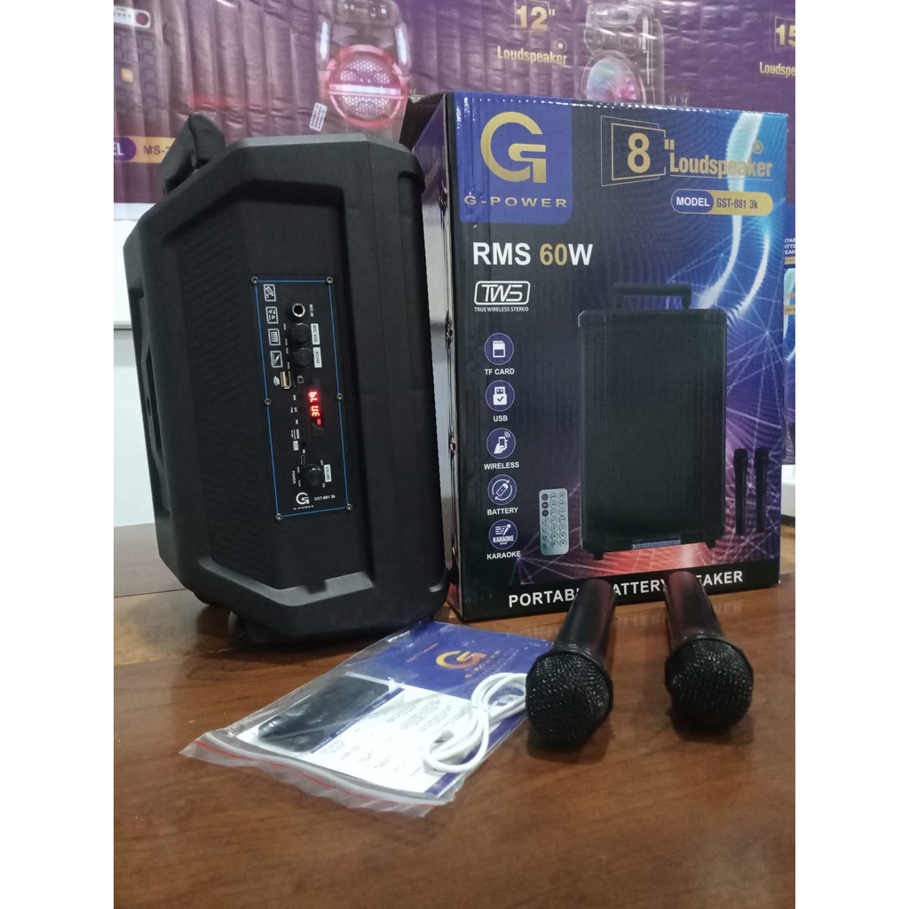 G-Power GST 881 3k Speaker Portable 8 Inch Free 2 Microphone Wireless Garansi Resmi