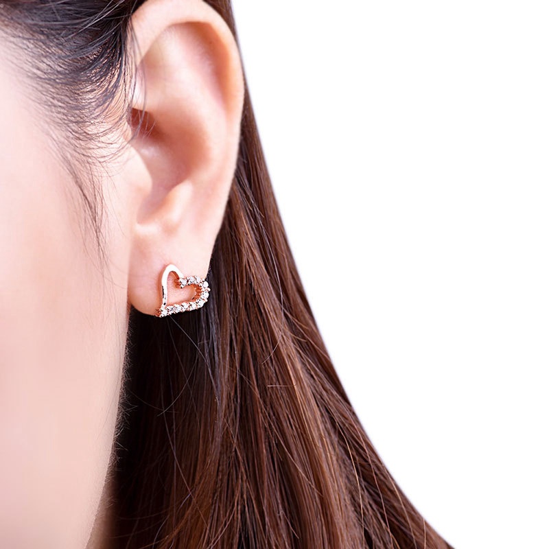 Anting Tusuk Motif Hati Kecil Lucu Bahan Sterling Silver 925 Warna Rose Gold Untuk Wanita