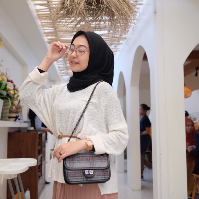 Plaid Slingbag Amanda korean Sling Bag korea motif kotak-kotak Wool winter korean style tas selempang mini