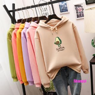 Hoodie Motif Avocado  Aneka Warna  Gaya Korea untuk Wanita 