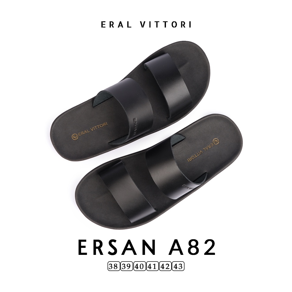 Eral Vittori - Ersan A82 Sandal Pria Kulit Santai Harian Hitam