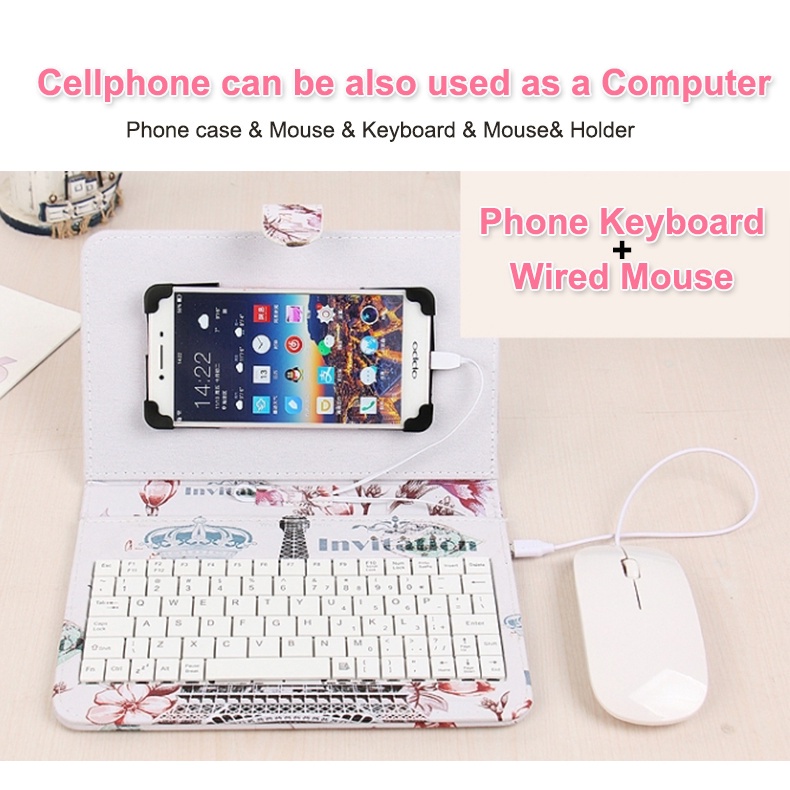 3 In1 Ponsel Keyboard Mouse Set Kabel Tipe-C Micro USB Kulit Cover Stand Holder untuk Bermain Game Huawei Xiaomi Vivo Oppo