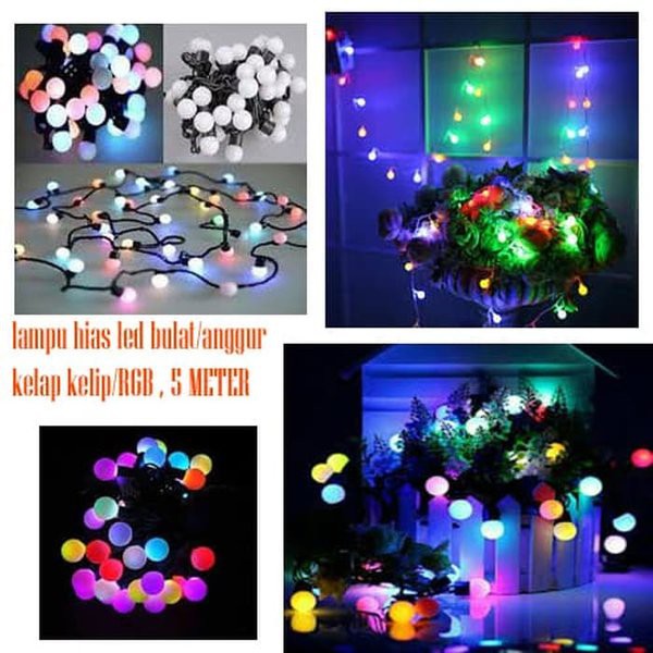 Lampu Natal Anggur Bulat Rainbow - Lampu Hias Natal kelereng bola