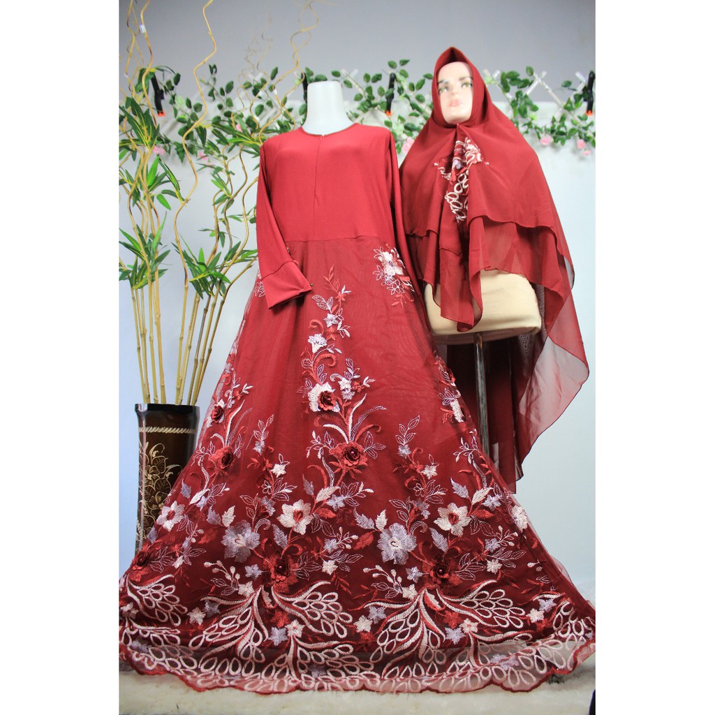 GAMIS BRUKAT SAKHI TILE DOT SET SYARI BROKAT ELISABETH ATHASYA set khimar ceruty S M L XL XXL syari lebaran muslimah pesta terbaru