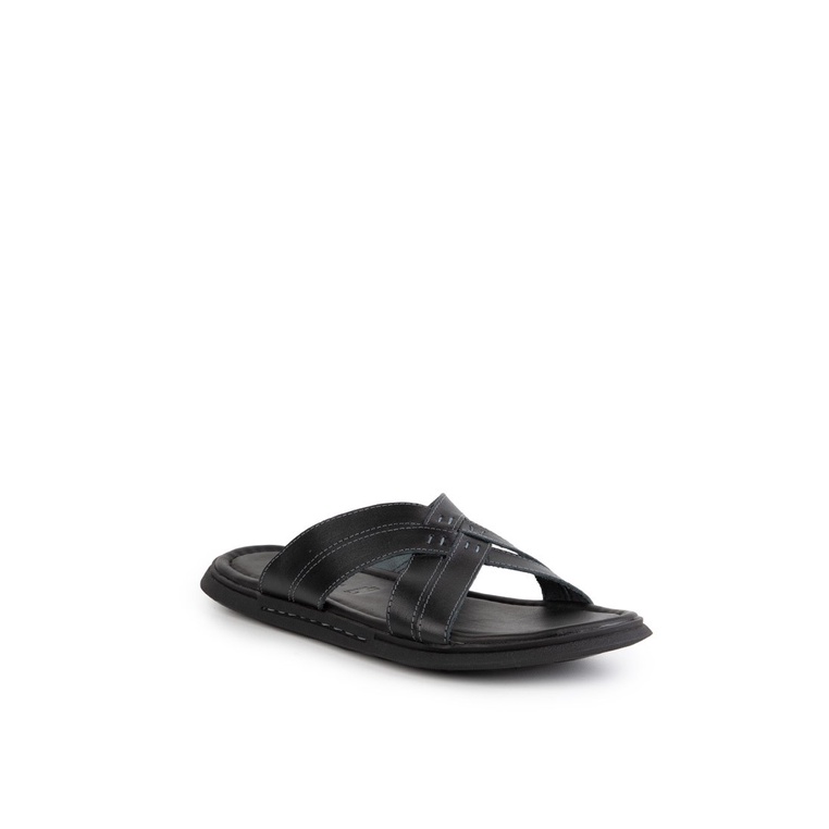 SANDAL SLIDE KULIT ANDRE VALENTINO PRIA ORIGINAL CASUAL HITAM AVM05