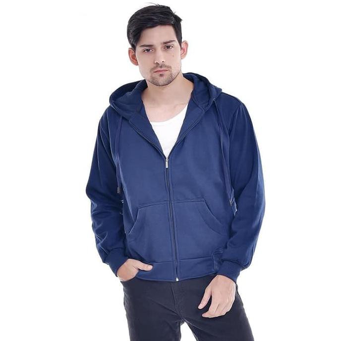 Jaket Pria Hoodie Zipper Biru Dongker - Blue Navy Premium - Tosca, M .Deevagrosir.Olshop