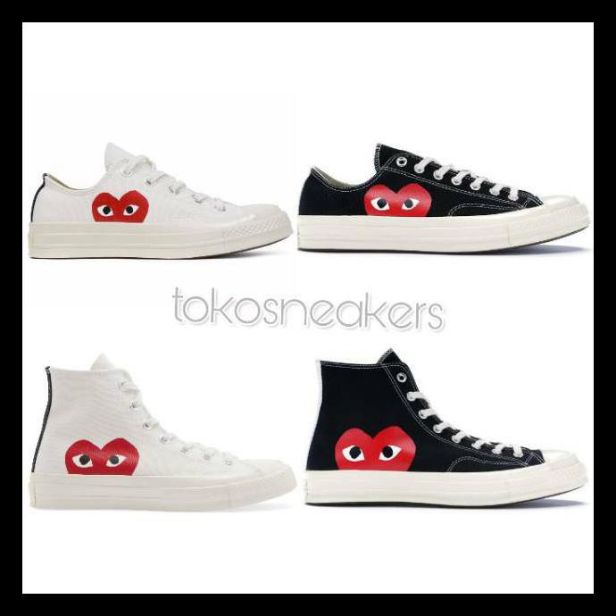 {BISA COD} COD GRADE ORIGINAL Sepatu Converse All Star Low/High CT x CDG PLAY - Hitam, Putih (Free