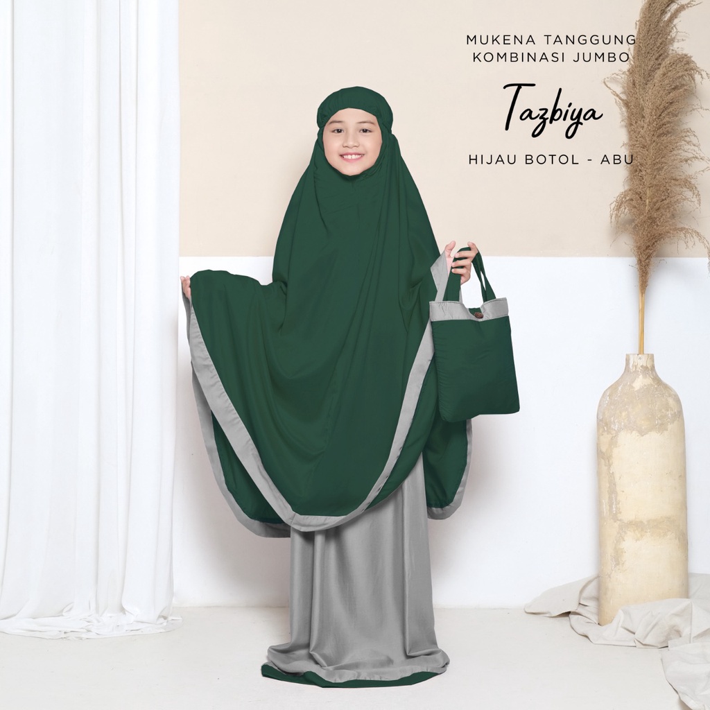 MUKENA ANAK TANGGUNG KOMBINASI TAZBIYA-HIJAU BOTOL - ABU