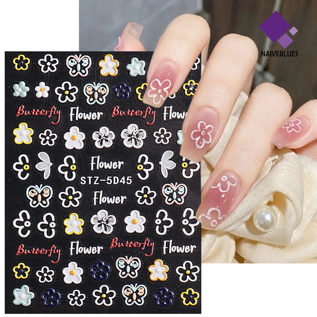 Naiveblue &gt; Stiker Kuku 3D Motif Hati / Bunga Tahan Air Untuk Nail Art