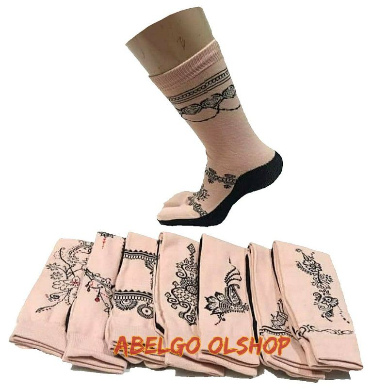 kaos kaki jempol motif henna/kaos kaki berjempol motif telapak hitam/kaos kaki muslim