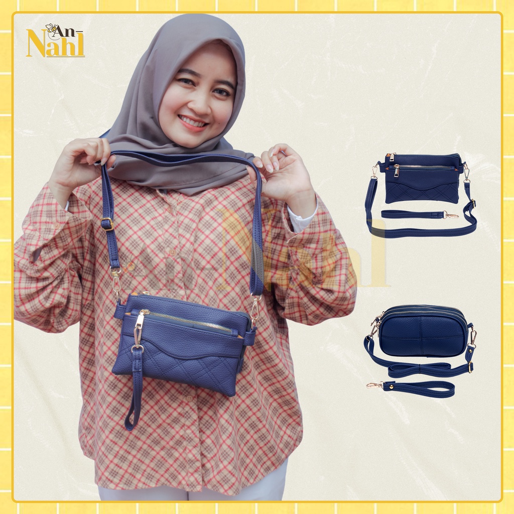 Tas Selempang Wanita Slingbag + Clutch Warna Navy/ Biru Navy