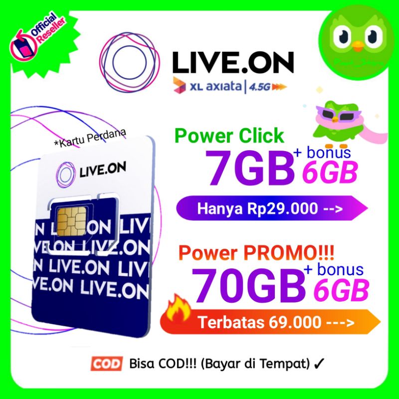 Kartu Perdana Live On XL Axiata 7GB , 25GB , 50GB , 70GB , 100GB Masa Aktif 30 hari | Official Resel