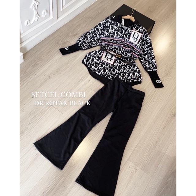 SETCEL DIO ( kemeja + kulot )-Combi dr kotak black