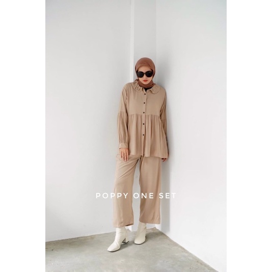 POPPY ONE SET / BAJU TIDUR TANGAN PANJANG BUSUI POLOS RAYON PREMIUM / SETCEL POLOS / BISA COD