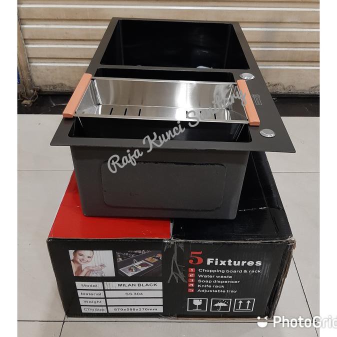 Kitchen Sink Bolzano Milan 8245 Black/Bak Cuci Piring Stainless Hitam Kevinasty78