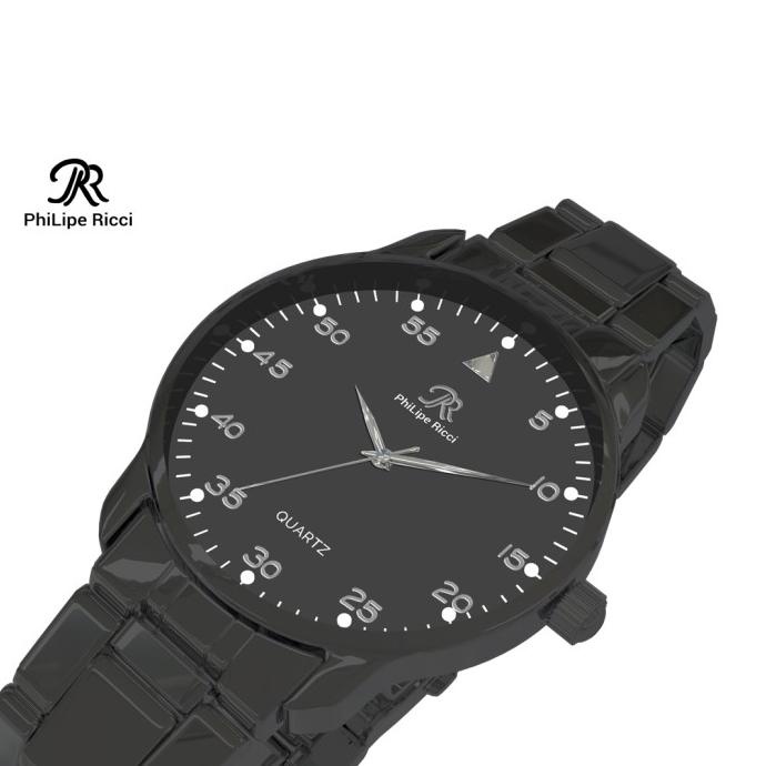 PhiLipe Ricci Jam Tangan Pria Besi Rantai Hitam BLCK20 Analog Terbaru