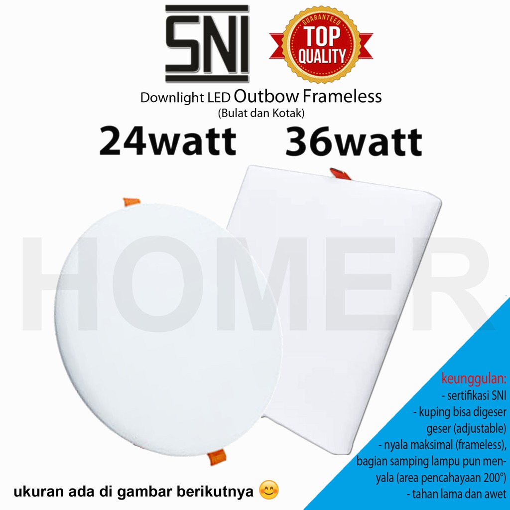 Lampu Downlight LED SNI lampu donlet plafon panel outbow bulat kotak plafon ceiling siling frameless adjustable 24w 24 watt 36w 36 watt SNI