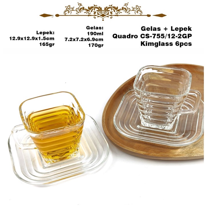 Set Gelas+Lepek Quadro CS-755/12-2GP KIMGLASS Isi 6 Set