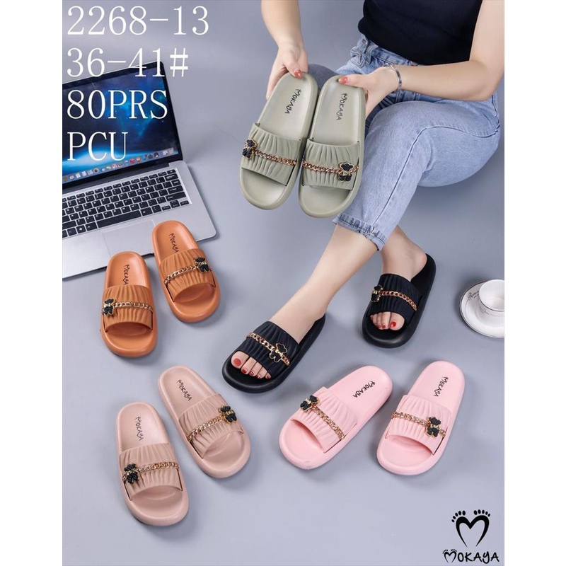 Sandal Slop Jelly Wanita Ban Kerut Rantai Bear Cantik Mewah Elegant Import Mokaya / Size 36-41 (2268-26/2268-13)