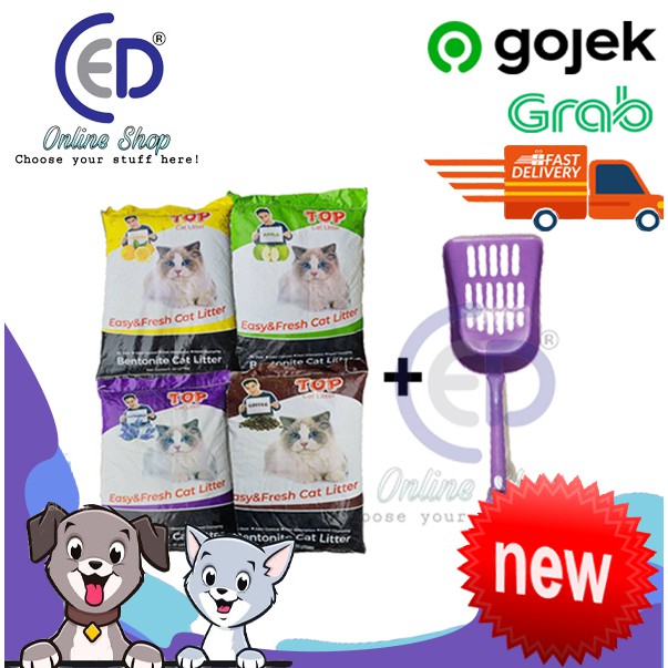 PASIR KUCING TOP CAT LITTER 25L = 20KG + 1PC SEROKAN ( GOSEND &amp; GRAB )