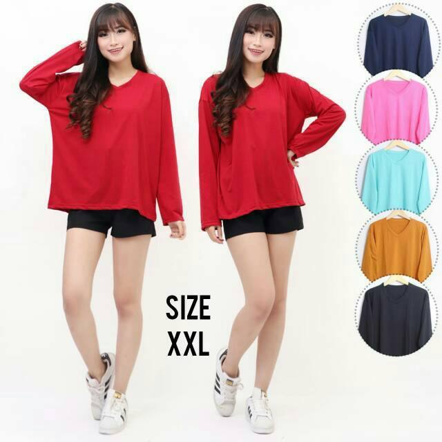 Baju Kaos Polos Wanita Kekenian Jumbo XXL Vneck Lengan Baju Kaos Polos Wanita Kekenian Jumbo XXL Vneck Lengan