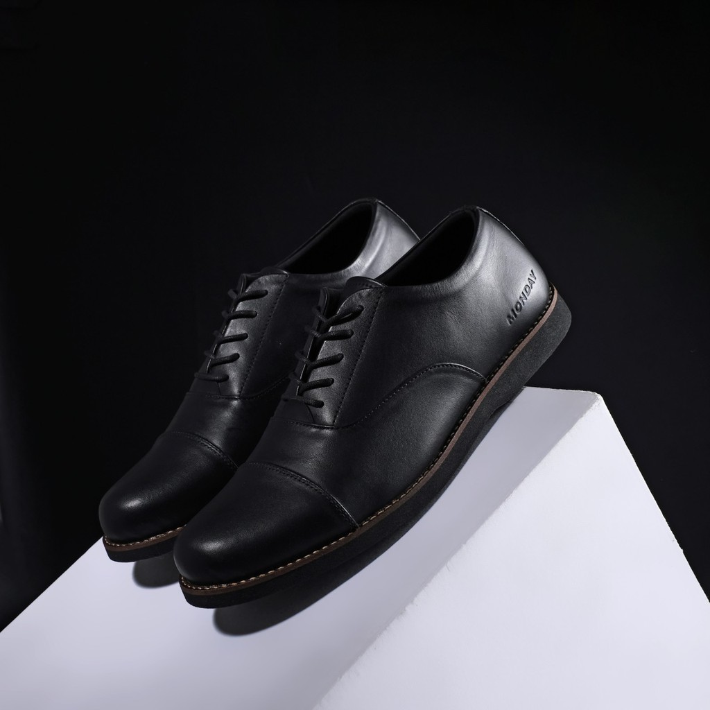 Oxford Black | 38-46 | Sepatu Kulit Asli Pantofel Genuine Leather Hitam Cowok Pria Casual Ori| FORIND x Story of Monday Mndy