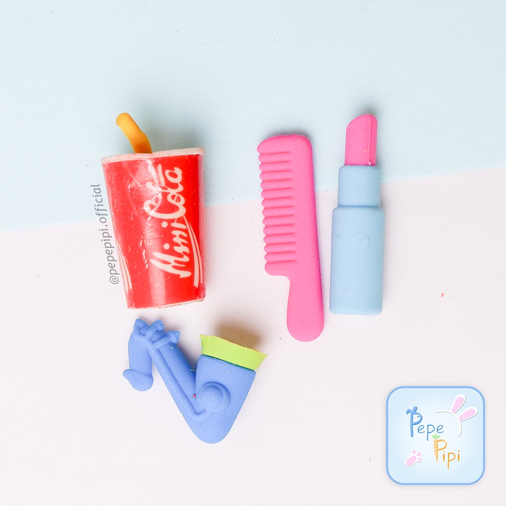 Penghapus Lipstick Pouch Eraser Sisir Tas Bibir Mini Cola Setip Fancy Anak Lucu Hapusan Pensil