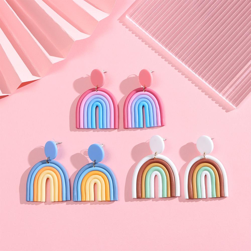 Anting LILY Menjuntai Drop Earrings Rainbow Colors Gradasi Retro Candy Color