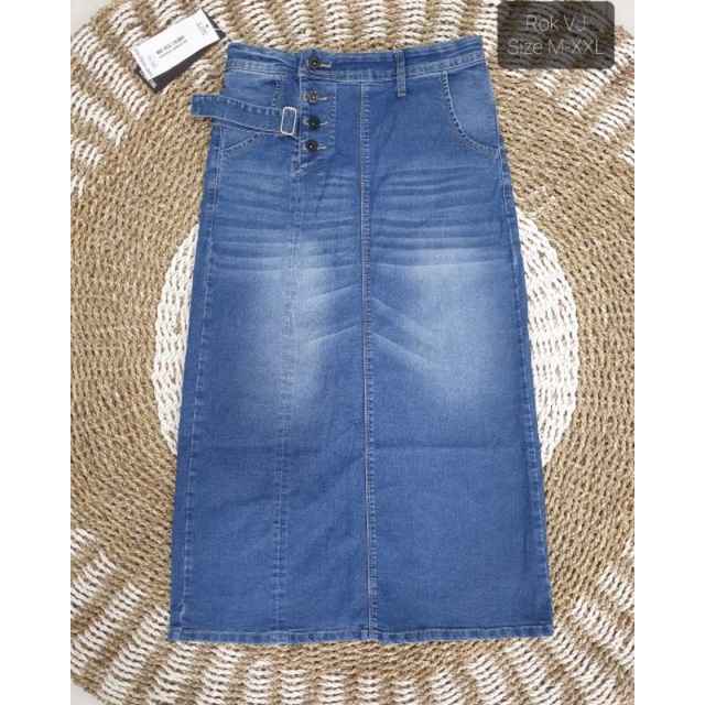 #014 VJ ESSENTIAL ROK JEANS KANCING 4 BIRU SEDANG