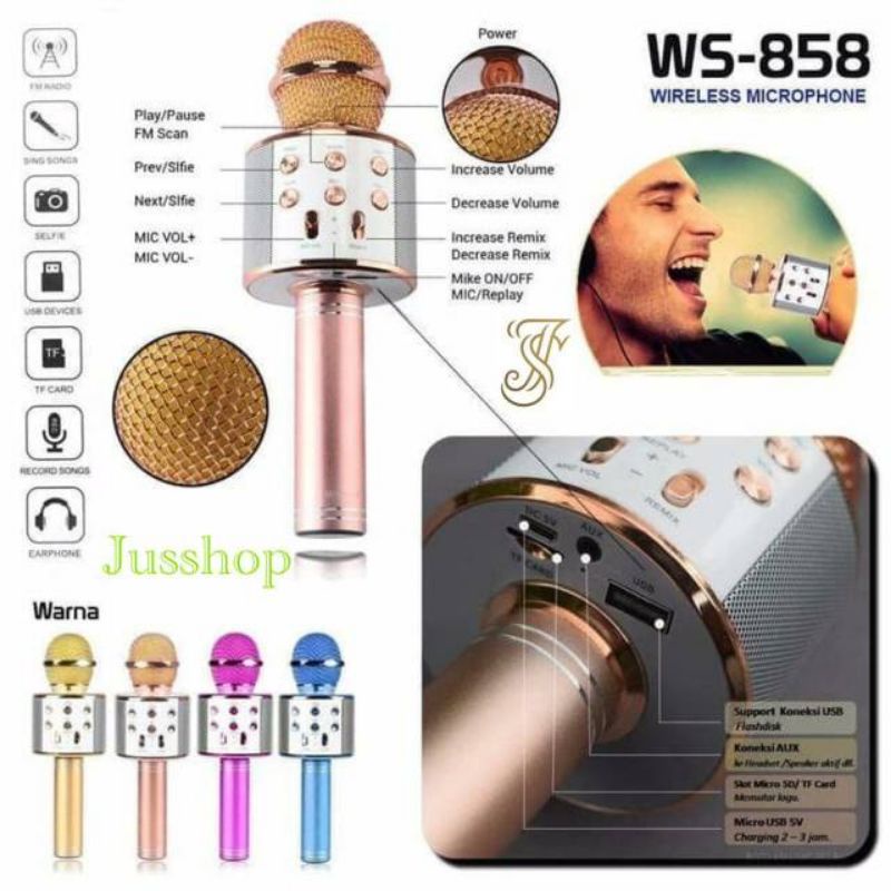 SQ Mic Bluetooth 858 Wireless Karoke Microphone WS 858 / 868 Speaker Mic Bluetooth Mic Karaoke  Microphone mic smule Murah