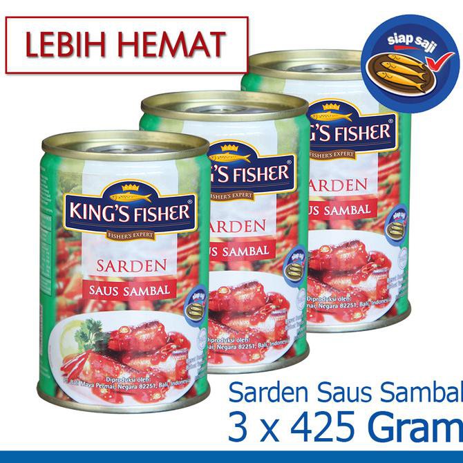 

King's Fisher Paket 3 pcs Sarden saus sambal 425g Makanan Kaleng kings