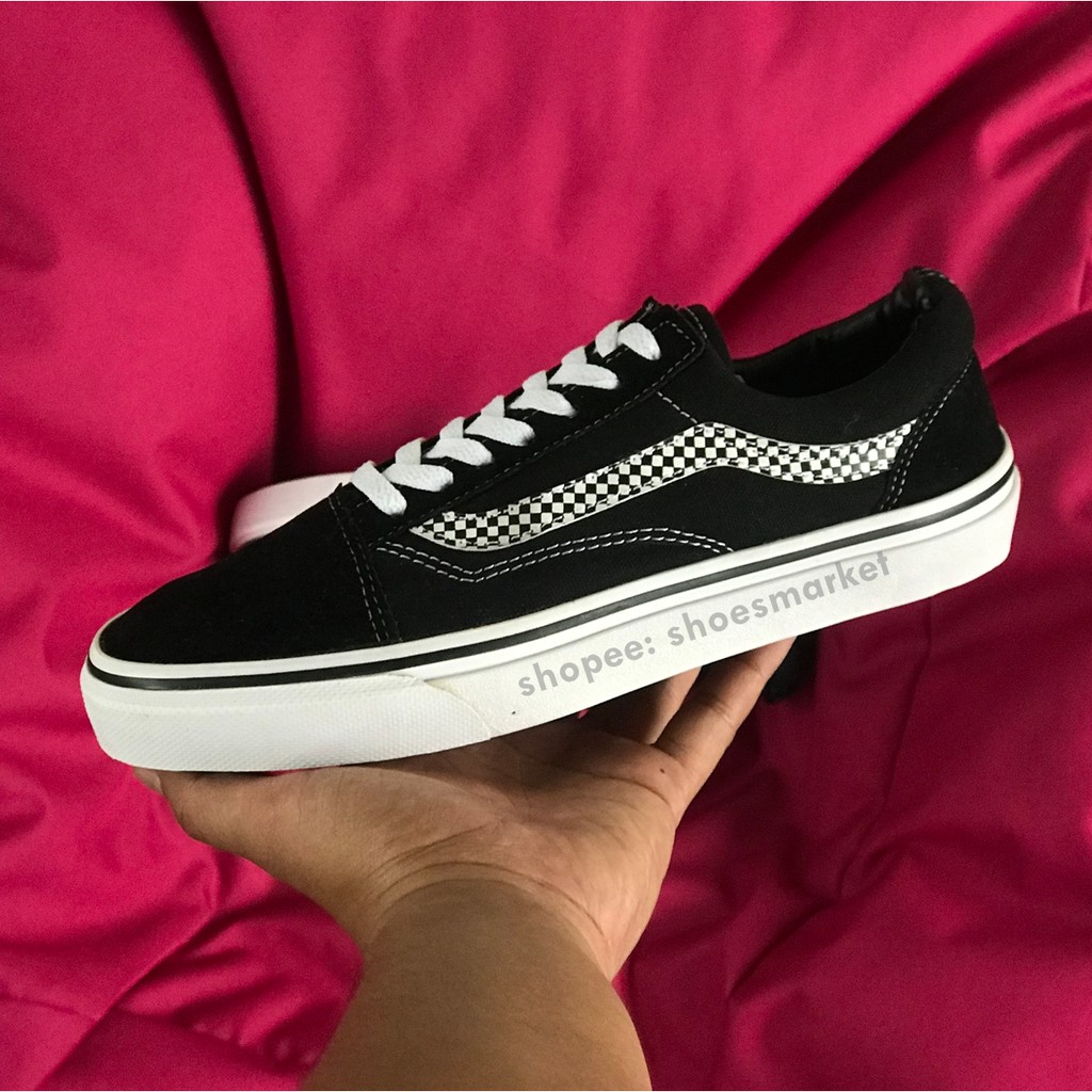 OBRAL SEPATU VANS OLDSKOOL SIDE STRIPE BLACK WHITE