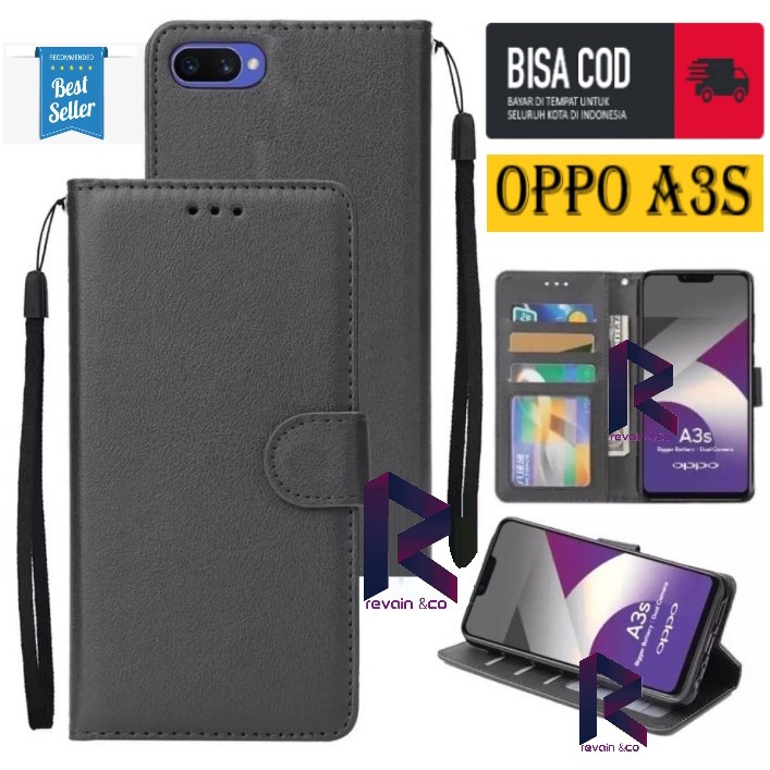 SARUNG KULIT OPPO A3S FLIP WALLET LEATHER KULIT PREMIUM SARUNG BUKA TUTUP FLIP CASE OPPO A3S