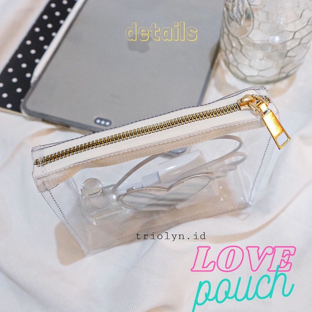 Pouch transparan hologram love (pouch makeup, pouch bag)