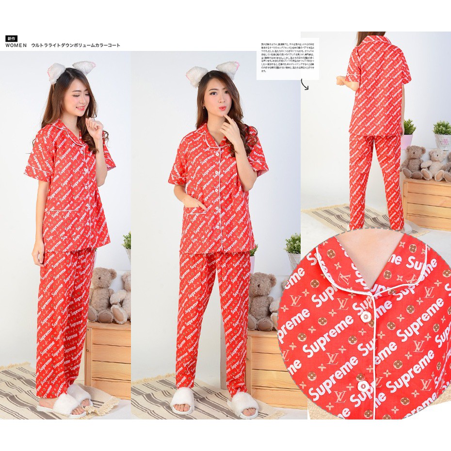 [Pajamas Set LVS SW] piyama wanita katun jepang hitam dan merah