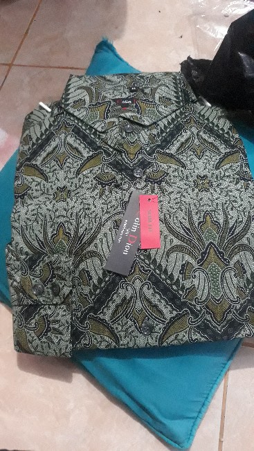 Batik Pria Slimfit Lengan Panjang Modern \ Batik Green Mint / Navy