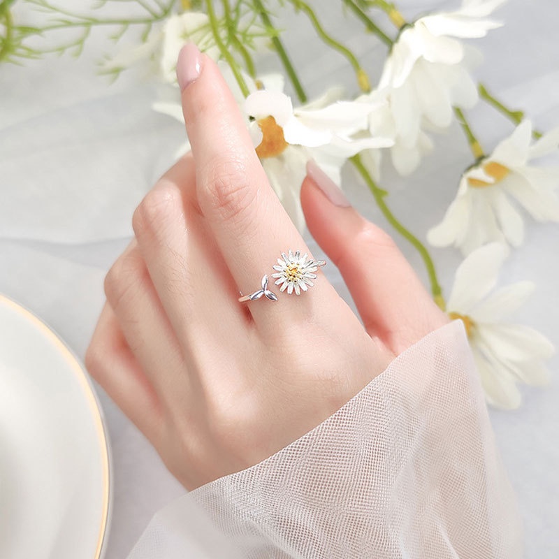 Cincin Model Terbuka Desain Daun Aster Warna Permen Gaya Korea Kasual Untuk Wanita