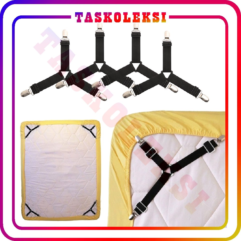 ☛TK☚ R512 Penjepit Sprei Bed Sheet sudut Jepitan Seprai 4 in 1 Pengait Besi Anti Geser BED SHEET GRIPS