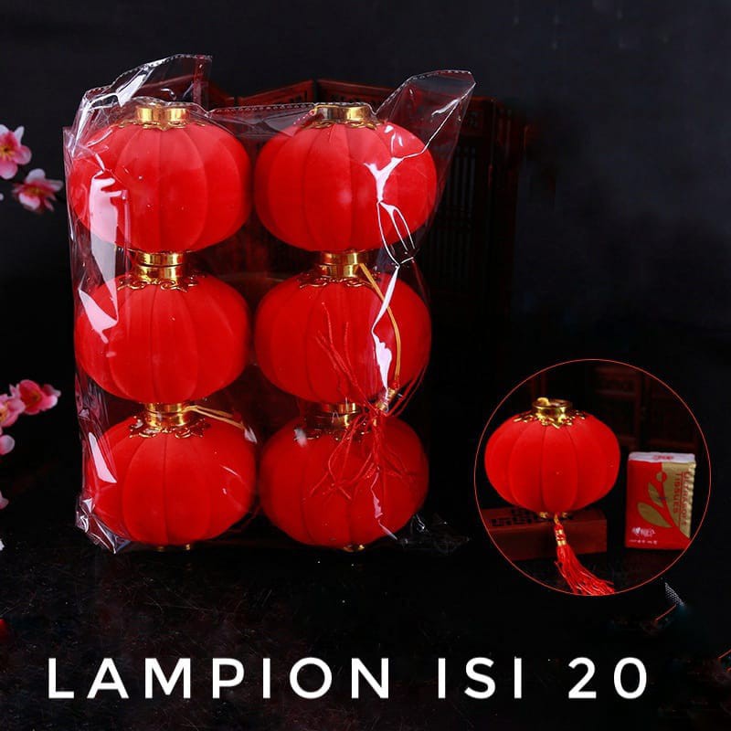 Lampion Imlek Gantung Bulat Beludru 6 cm Dekorasi Hiasan Tahun Baru / Aksesoris Chinese New Year