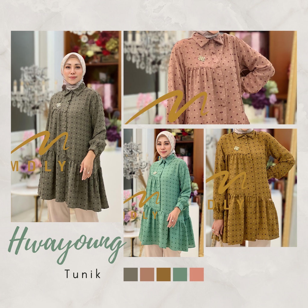 Fashion Muslim Terbaru Baju Atasan Wanita Lengan Panjang Baju Kasual Mdly Gold Tunik Tunic Hwayoung 