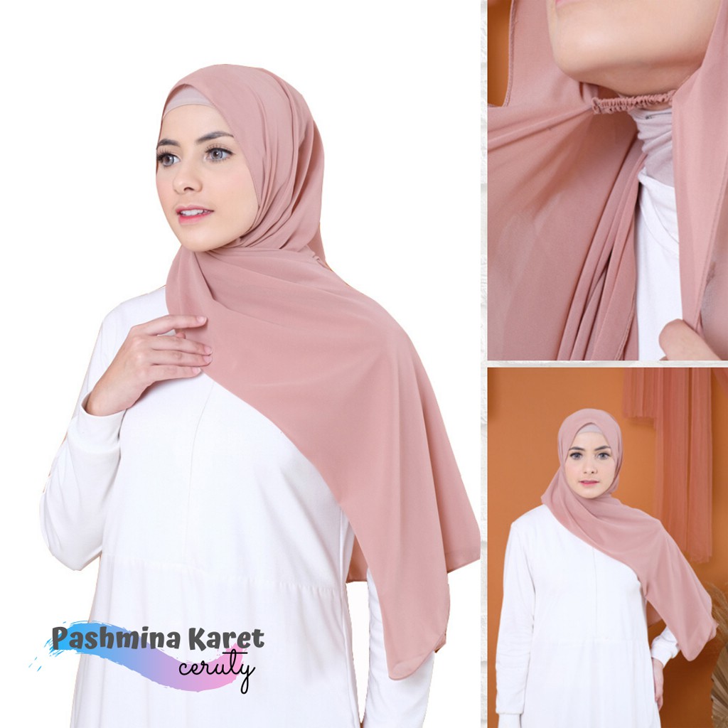 HIJAB PASHMINA KARET BAHAN CERUTY / KERUDUNG PASMINA MURAH DENGAN KARET / PASMINA LANGSUNG PAKAI TANPA PENITI