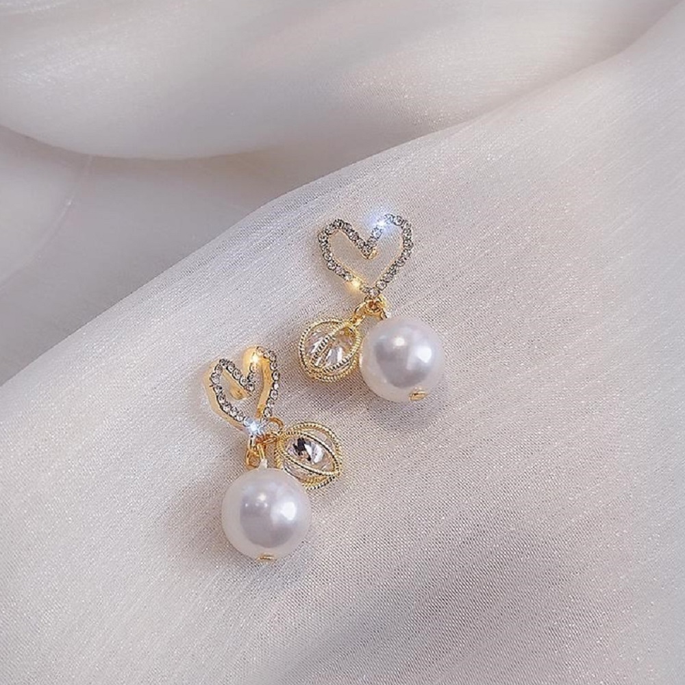 Needway  New S925 Pearl Geometric Crystal Drop Earrings