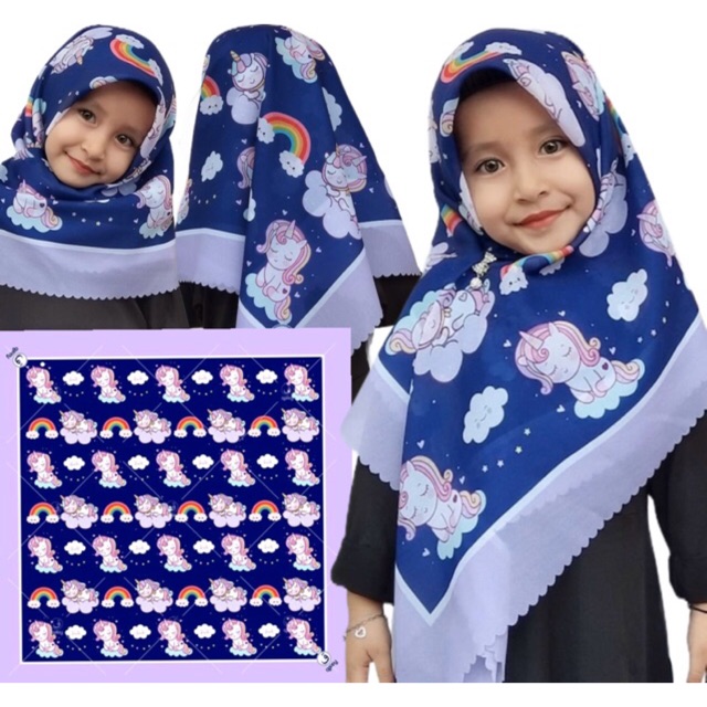 VOAL PRINTING ANAK MOTIF UNICORN AWAN / HIJAB ANAK UNICORN / JILBAB ANAK KARAKTER LUCU